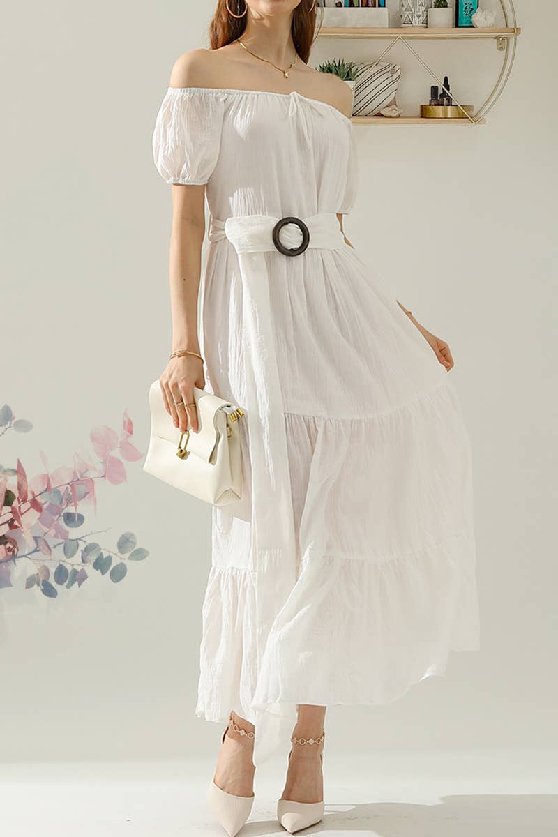 CWDMD545_SHORT SLEEVE TIERED OFF SHOULDER MAXI DRESS