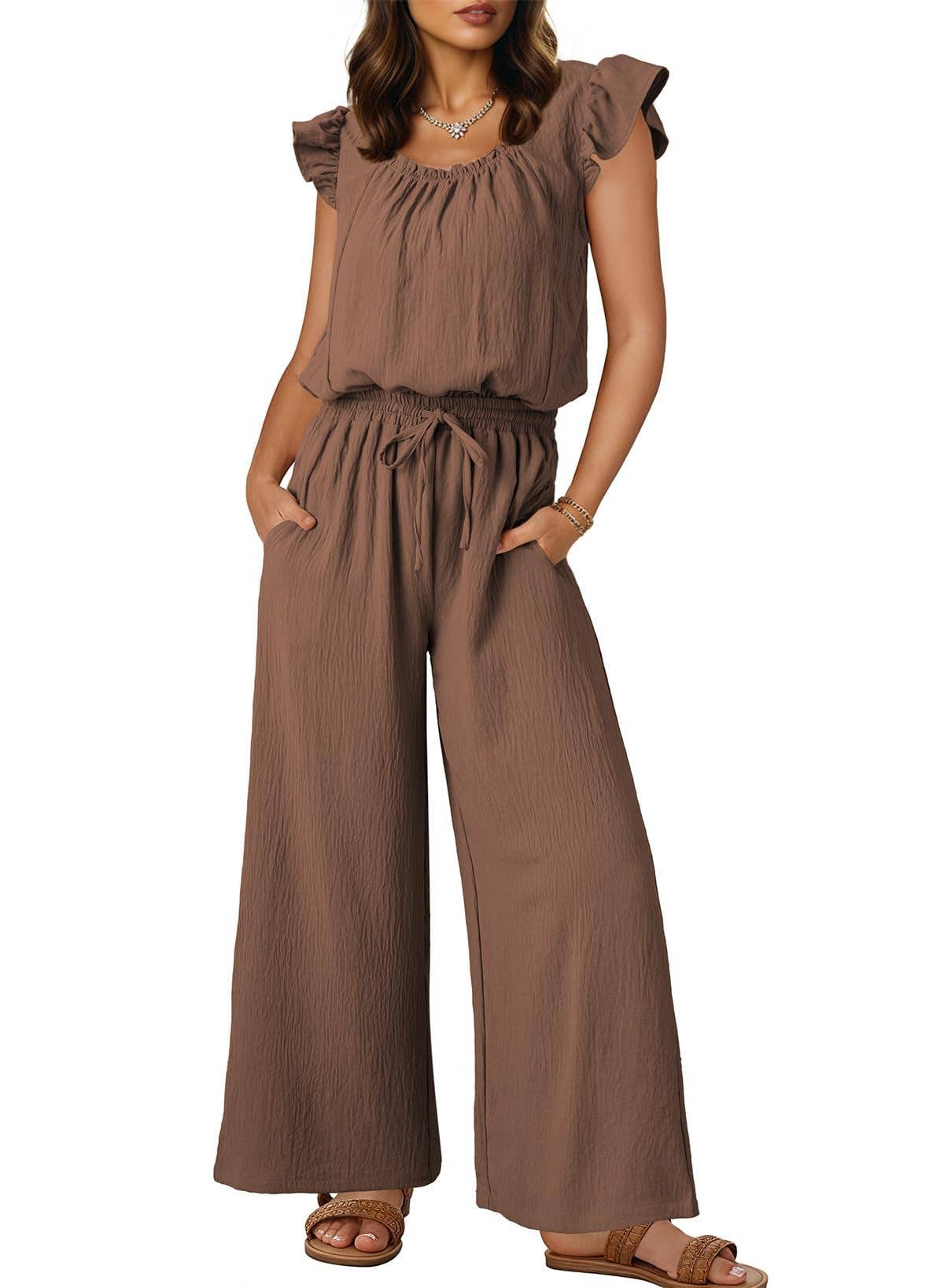 Women¡¯s ruched romper with ruffle sleeves