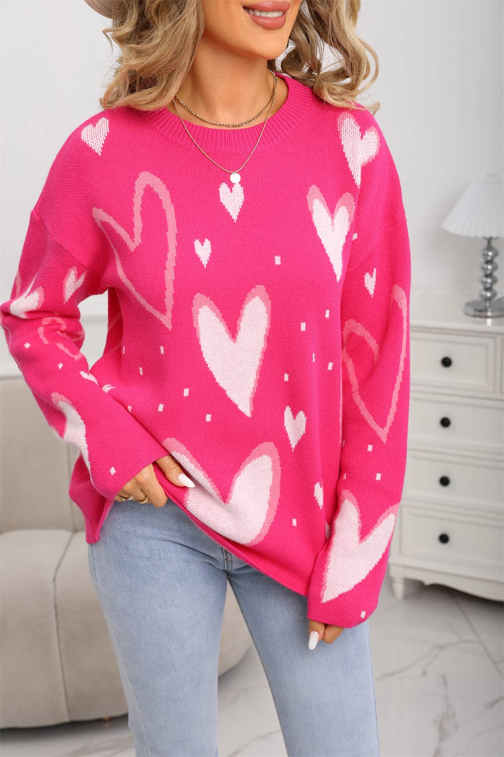 Valentine's Day love jacquard loose knitwear