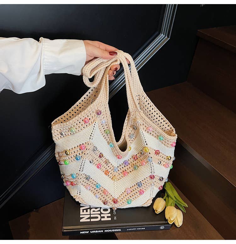 Pearl hollowed-out large-capacity underarm bag