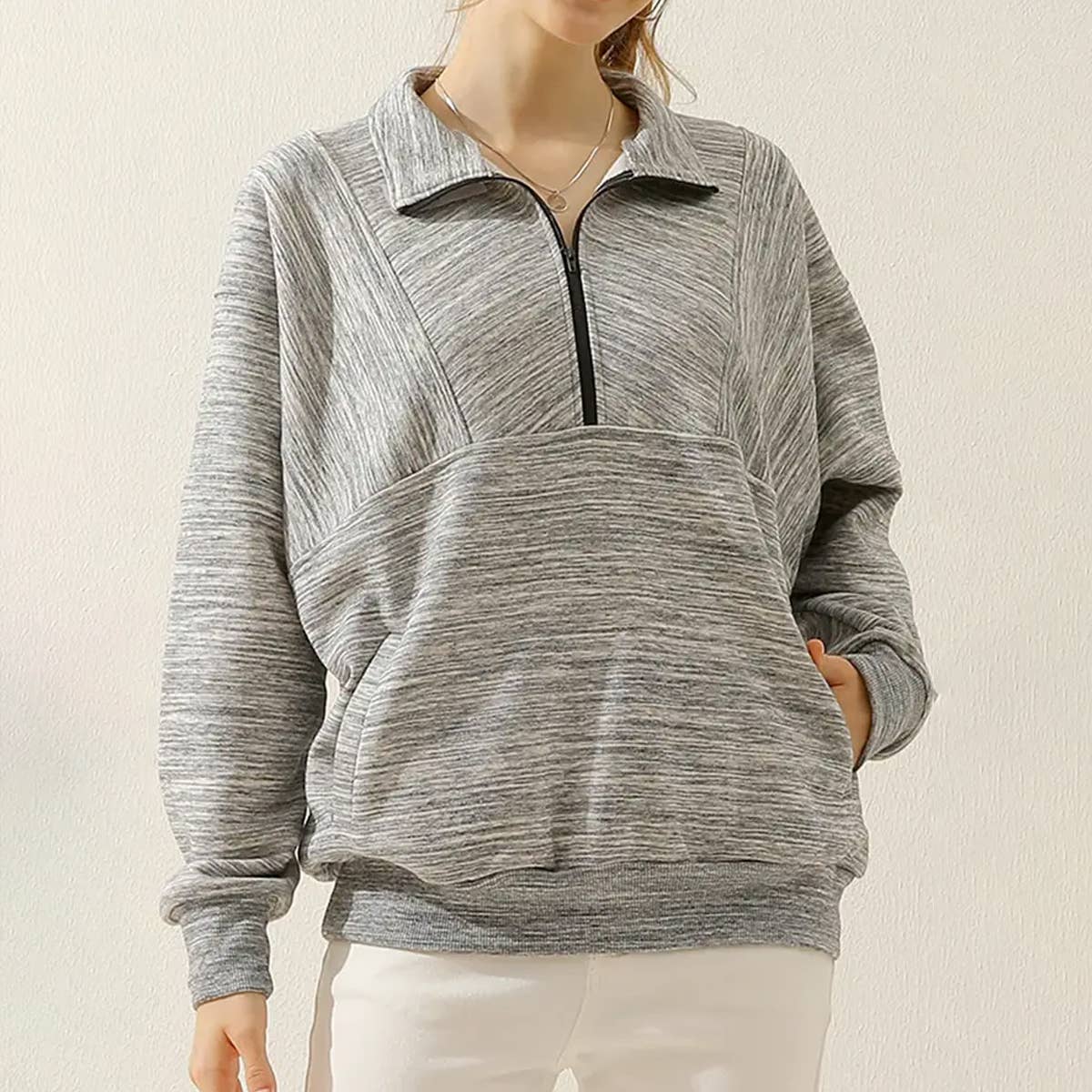 WOMEN SOLID MOCK NECK SHIRT_CWTTL1409