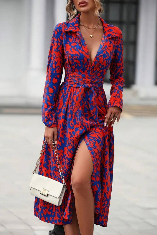 CWDMD5585_BUTTON LONG SLEEVE WAIST A-LINE DRESS