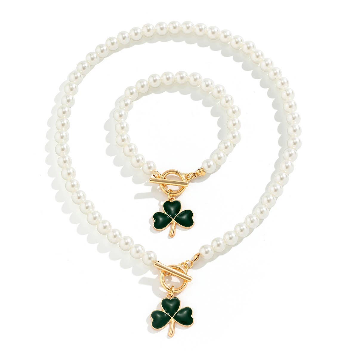 CLOVER PEARL NECKLACE BRACELET SET