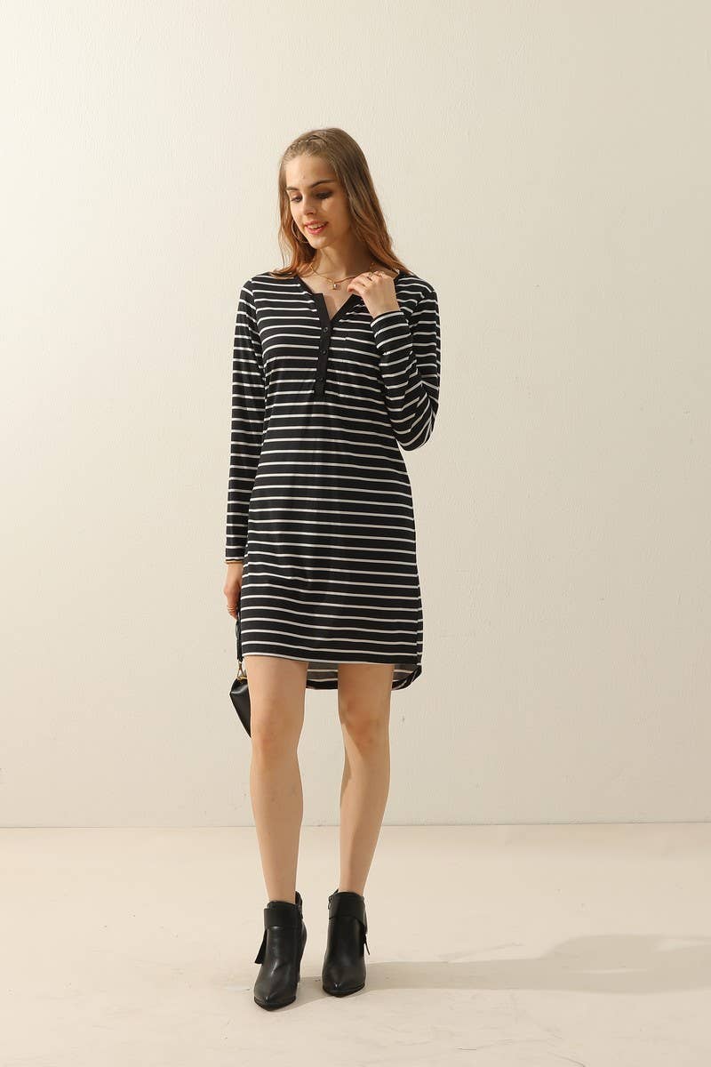 SOLID V NECK DRESS_CWDMD784
