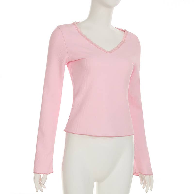 V-NECK BASE SPICE SLIM SEXY LONG SLEEVE T-SHIRT