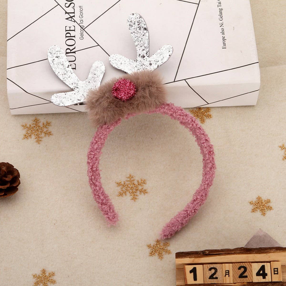 CHRISTMAS COLORFUL DEER ANTLER PLUSH NOSE HAIRPIN