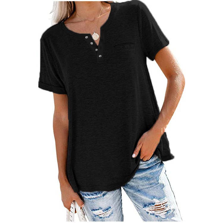 VERSATILE V-NECK SHORT-SLEEVED LOOSE T-SHIRT_CWTBLS02472