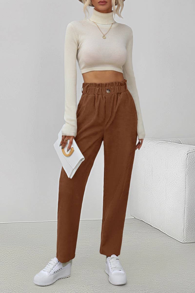 CWBLP00937_CASUAL SOLID ELASTIC WAIST CORDUROY PANTS