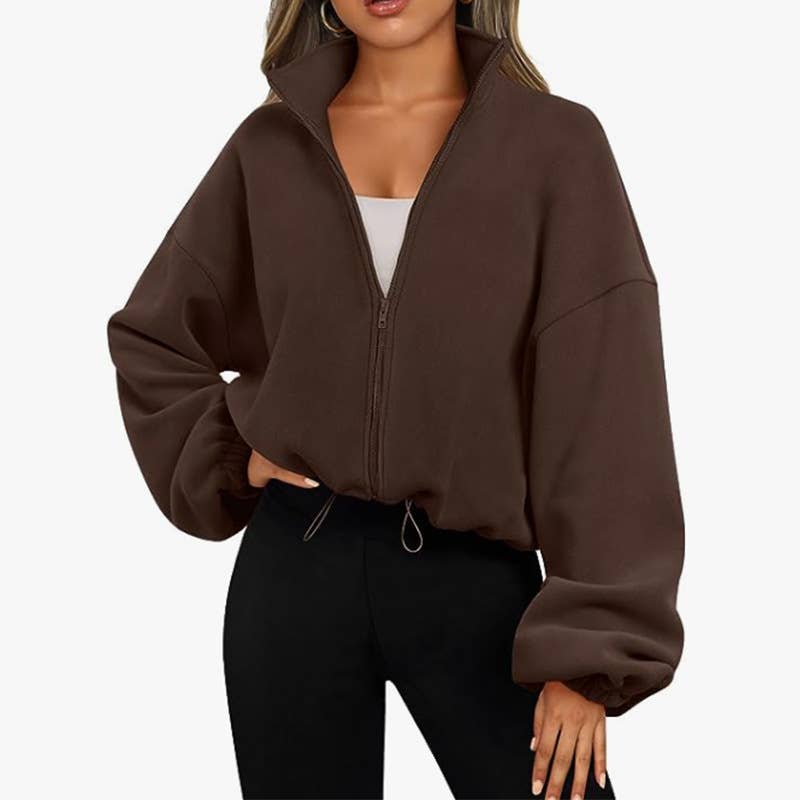SIMPLE STAND-UP COLLAR CARDIGAN ZIPPER HOODIE