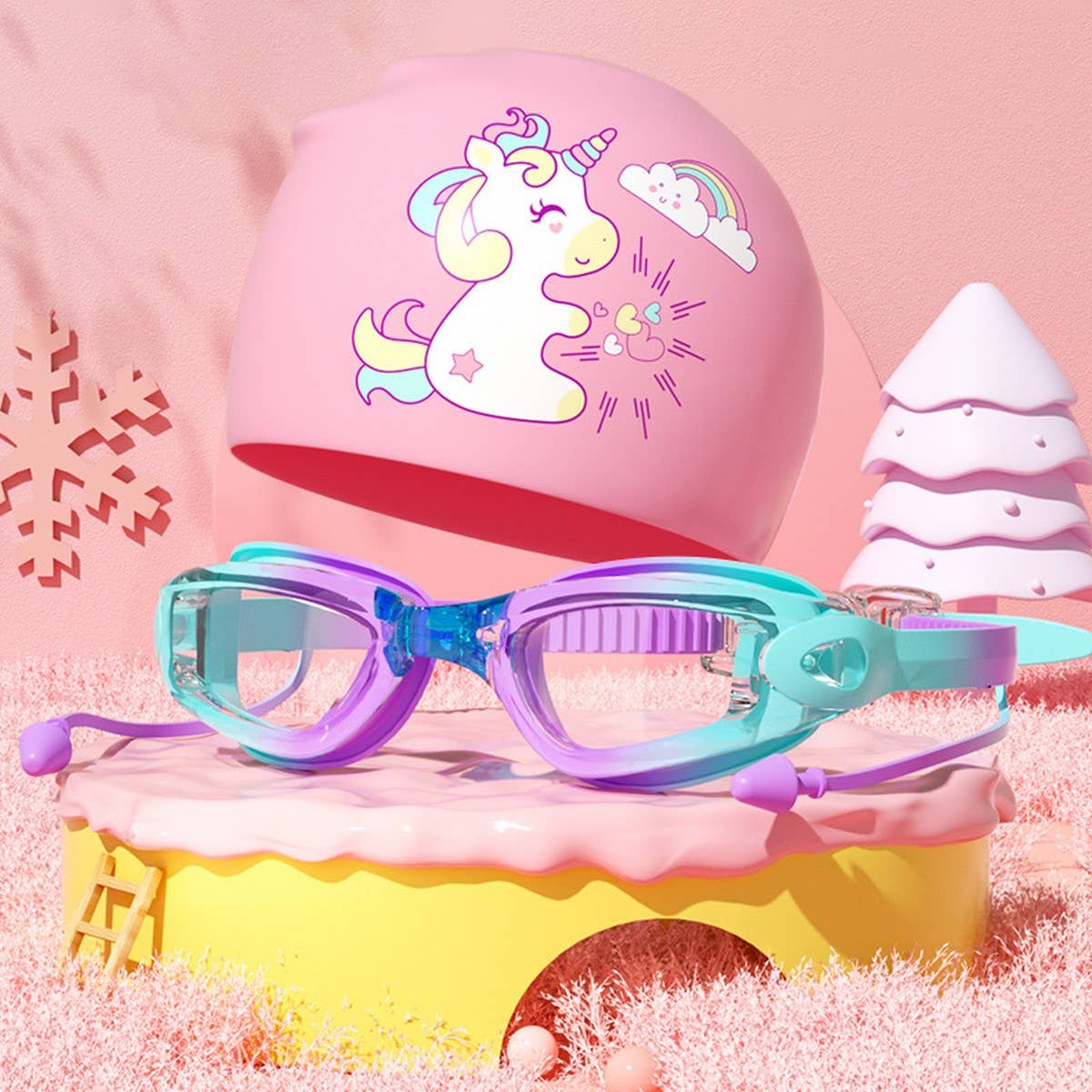 Kids HD Anti-Fog Swim Goggles & Cap ? Cute Style