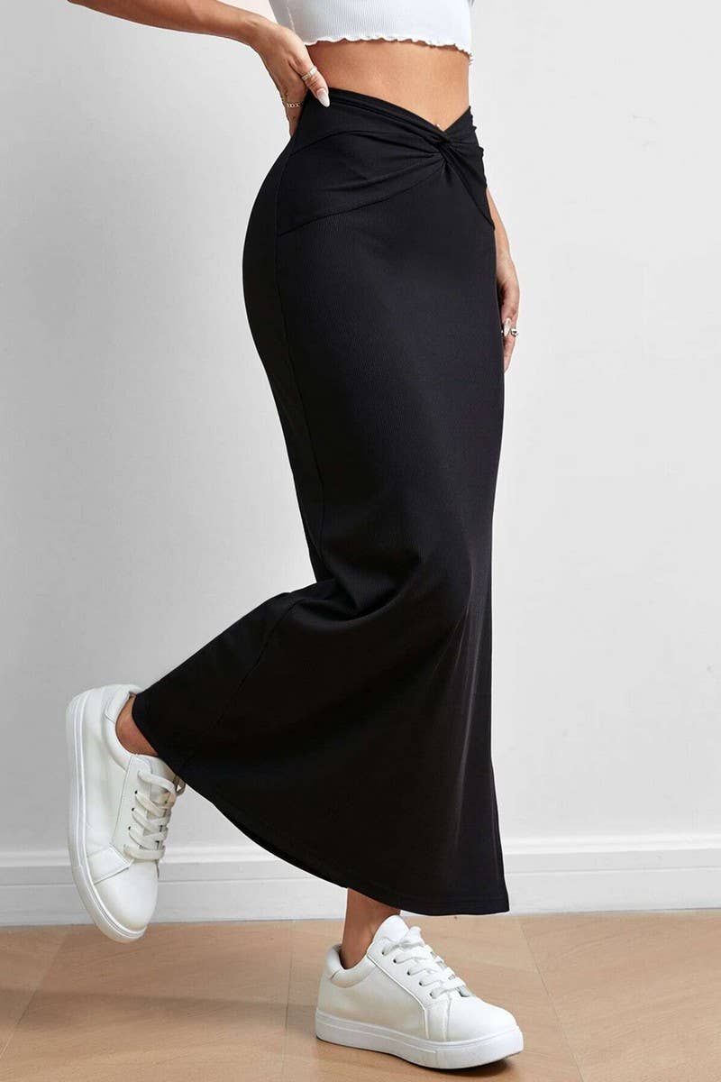 CWBLS0321_SOLID COLOR HIGH WAIST DRAPED SLIT MAXI SKIRT