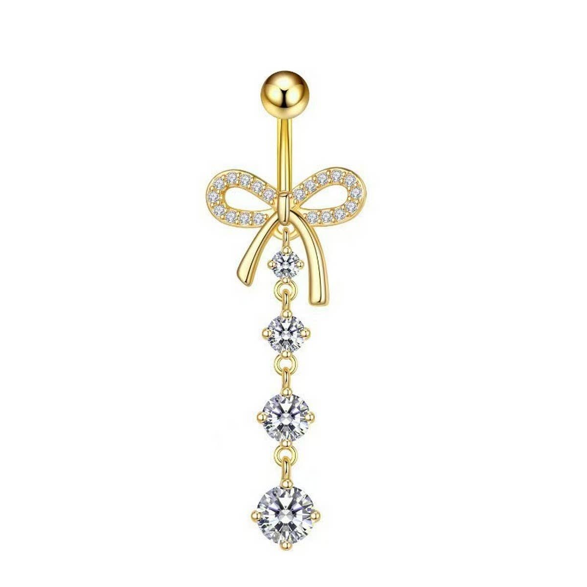 Bowknot Belly Ring Micro CZ Dangle Piercing_CWMM9312
