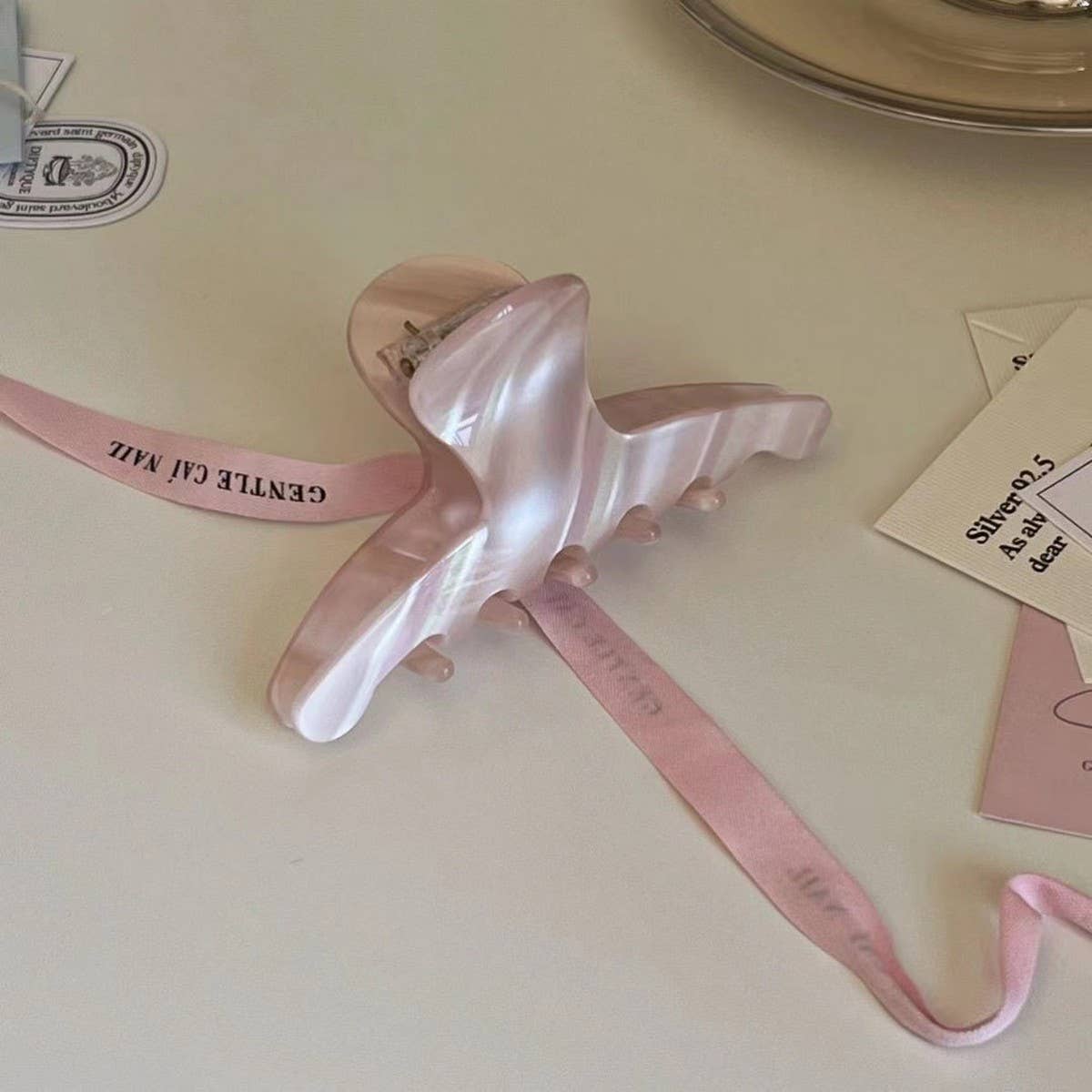 Pink Acrylic Ice Cream Hair Claw, Ribbon Bun Clip_CWAHA2645