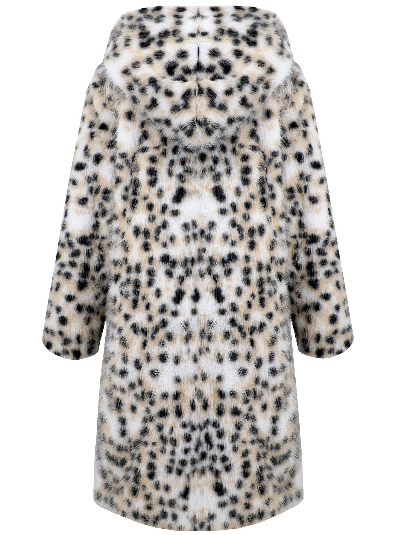 Leopard hooded long-sleeved mid-length warm coat