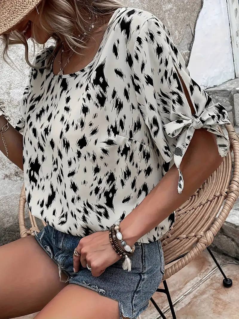 Round-neck tie leopard print stylish shirt