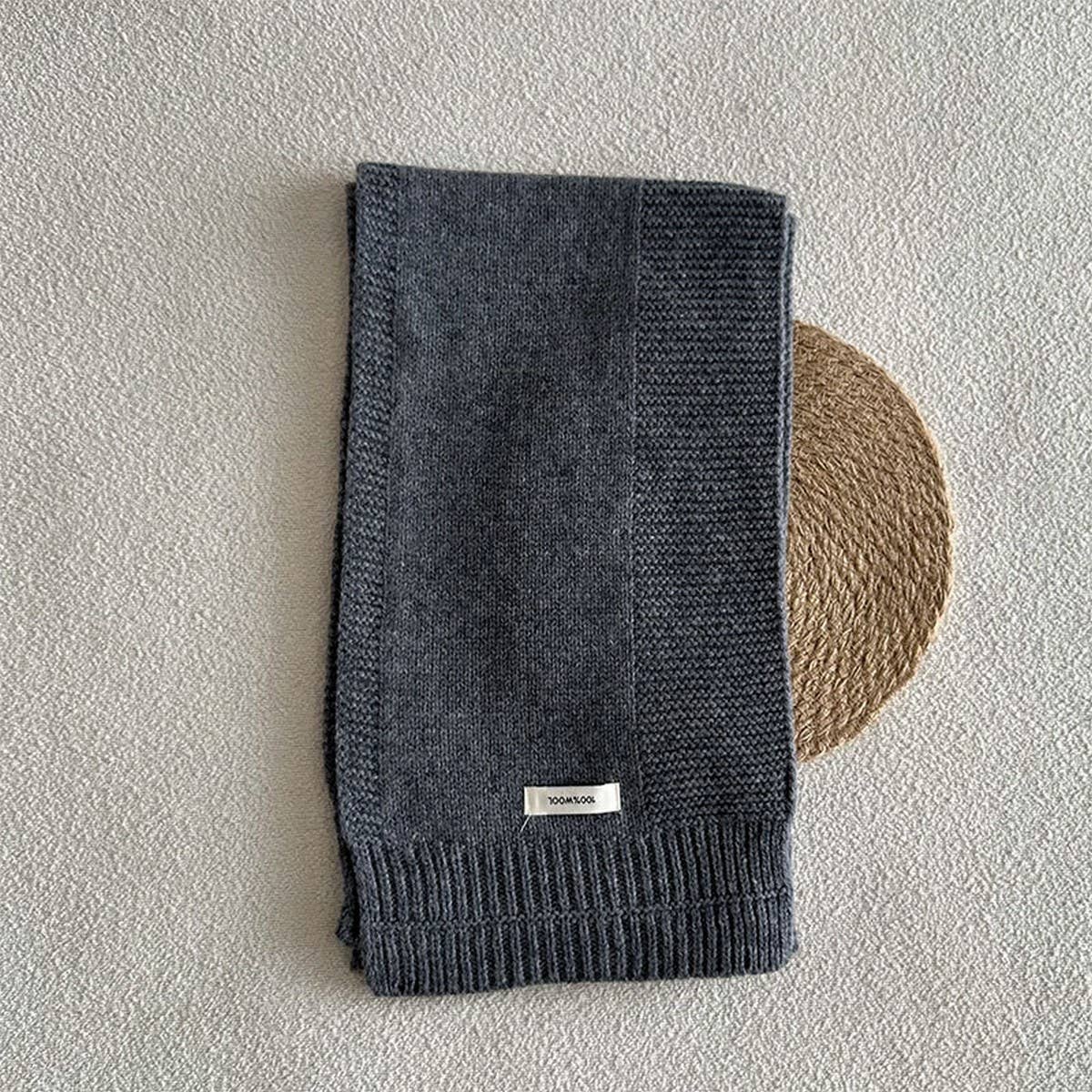 100% Wool Solid Striped Knit Scarf Unisex_CWASC2333