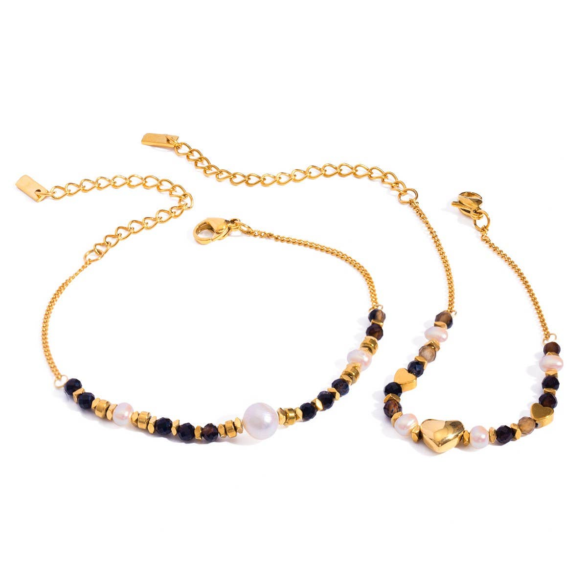 18K Gold Pearl & Natural Black Onyx Bracelet_CWAJE4889