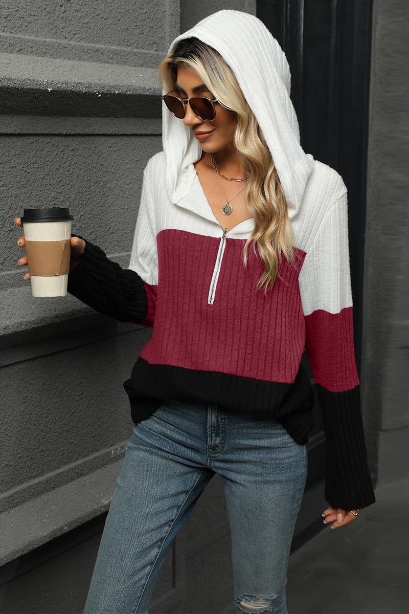 CWOHOL1098_LOOSE FIT CONTRAST ZIP HOODIE