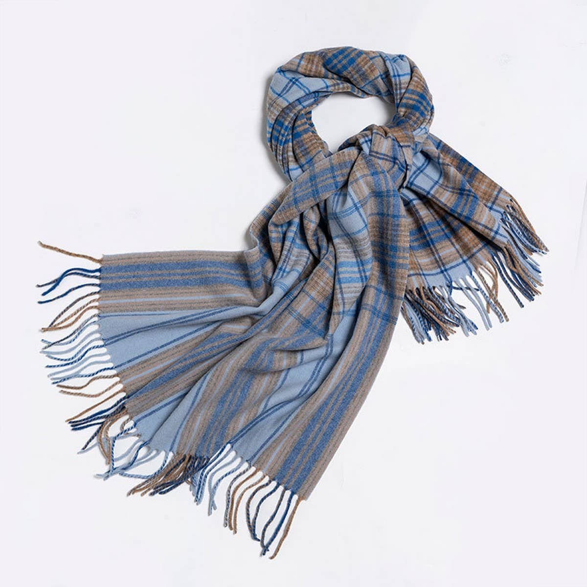 Melange Check Wool Scarf Double-Sided Shawl Unisex