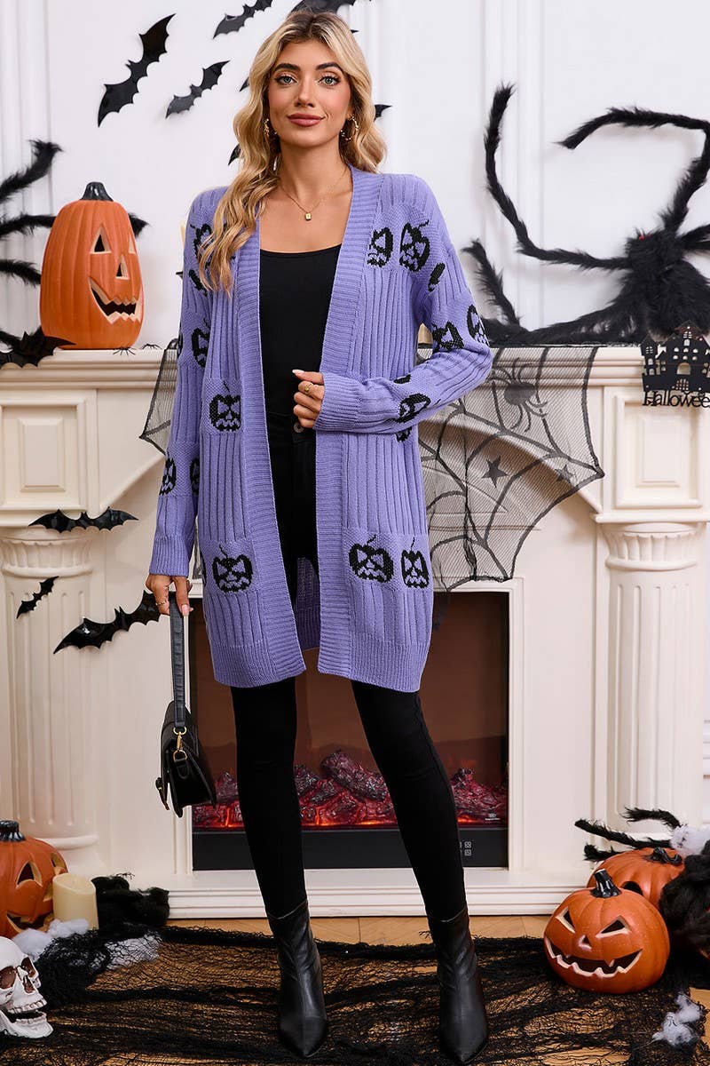 CWOCAL00699_HALLOWEEN PUMPKIN JACQUARD KNIT CARDIGAN