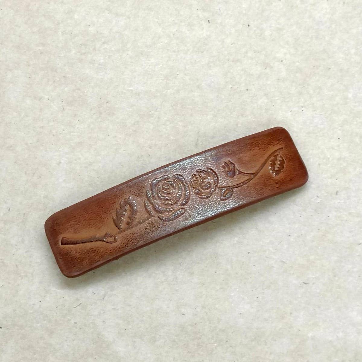 Rose Totem Carved Painted Faux Leather Hair Clip