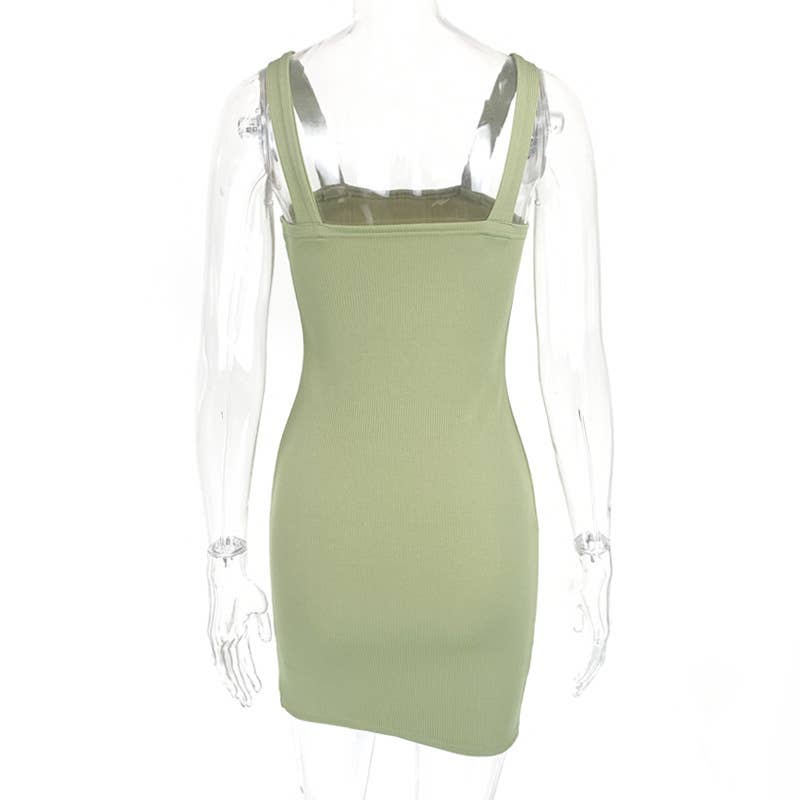 SIMPLE SLIM-FIT HALTER DRESS WITH SPLIT BACK