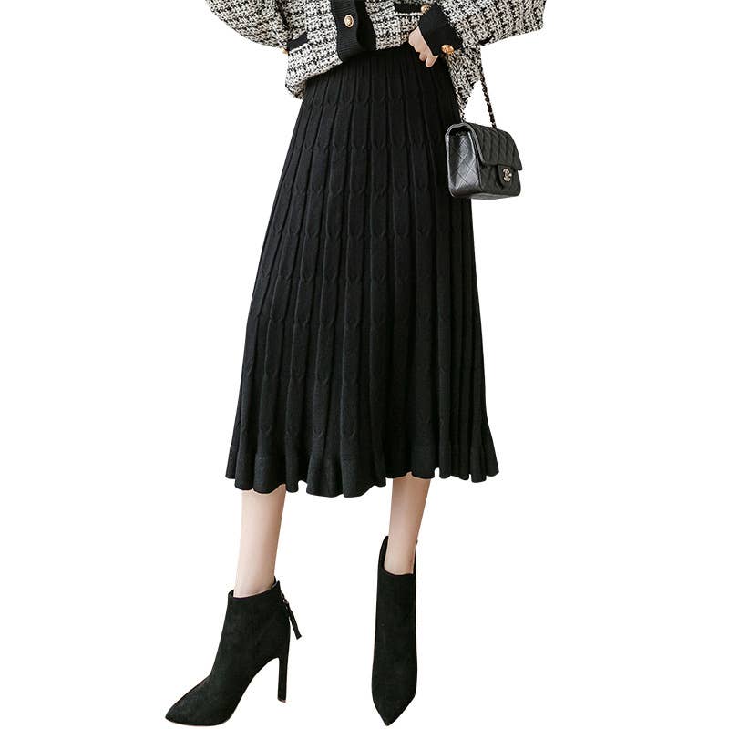 LONG STRIPED ALL-IN-ONE SLIM KNIT A-LINE SKIRT