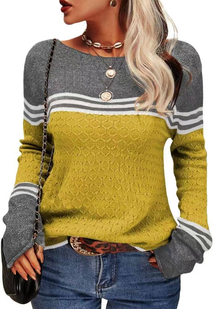 STYLISH CREW-NECK SWEATER WITH STRIPES AND COLORS