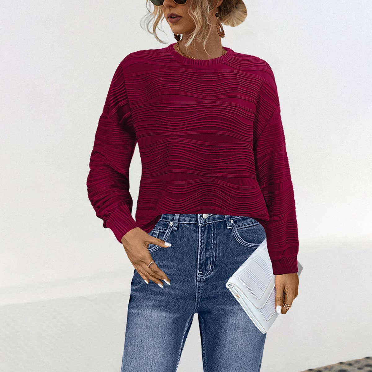 Classic casual knit solid color pullover hoodie_cwtbll1753