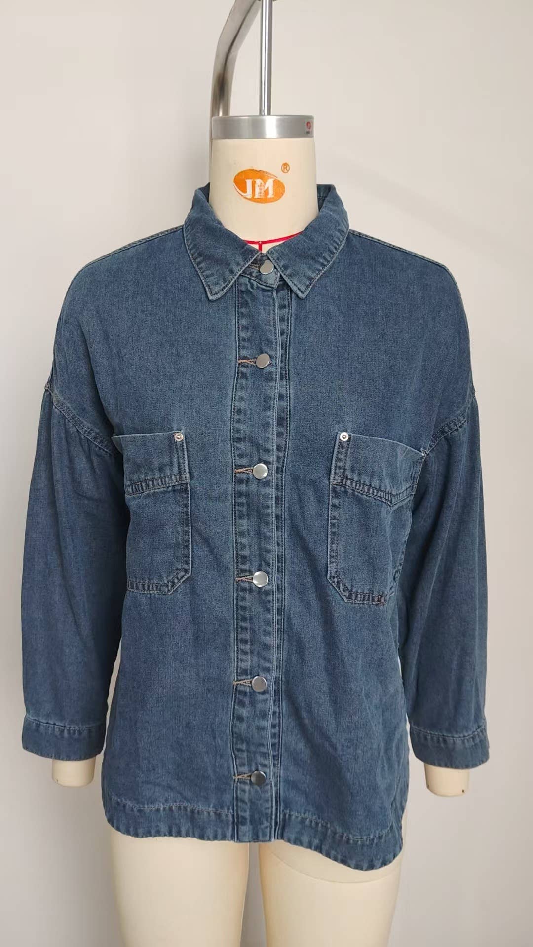 Washed vintage loose casual split denim shirt