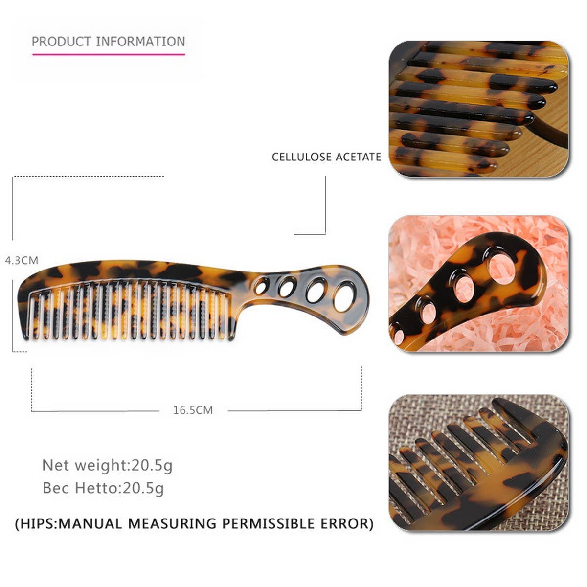 GRADIENT TOOTH ACETATE HAIR COMB WIDE TOOTH COMB