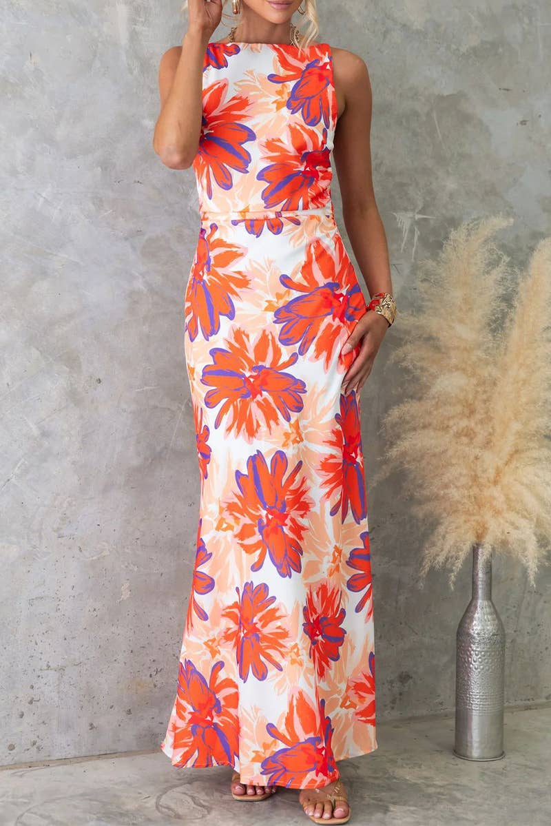 CWDMD5508_FASHION PRINTED SLEEVELESS BACKLESS DRESS