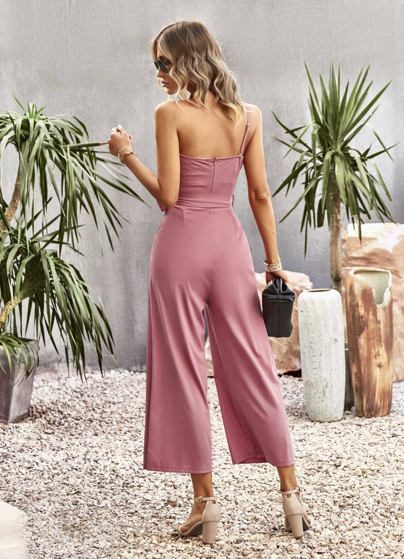 TEMPERAMENT SOLID COLOR STRAPLESS JUMPSUIT