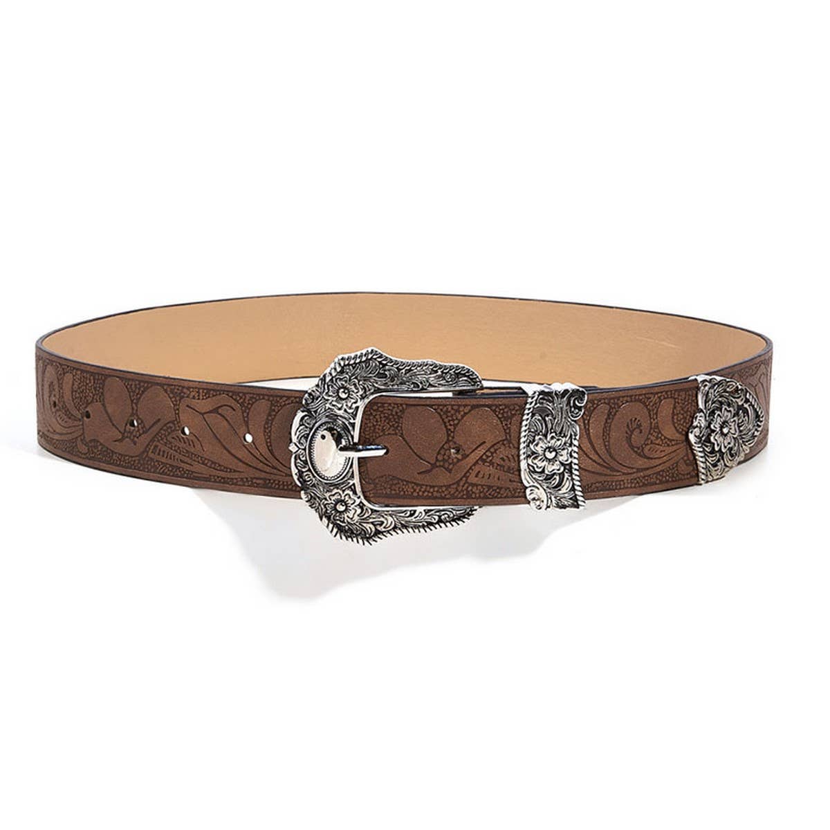 CWABE0548_BROWN TEXTURED PRINTED BELT