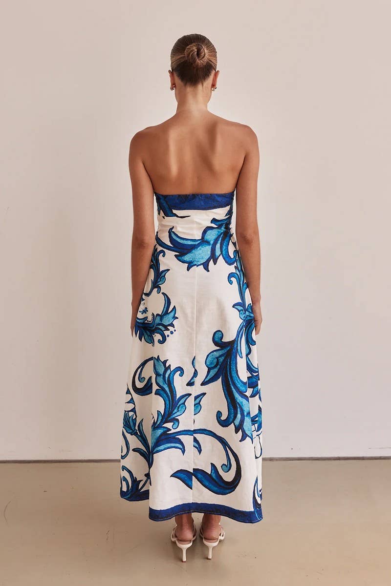 CWDTD0442_STRAPLESS FLORAL PRINT FITTED MAXI DRESS