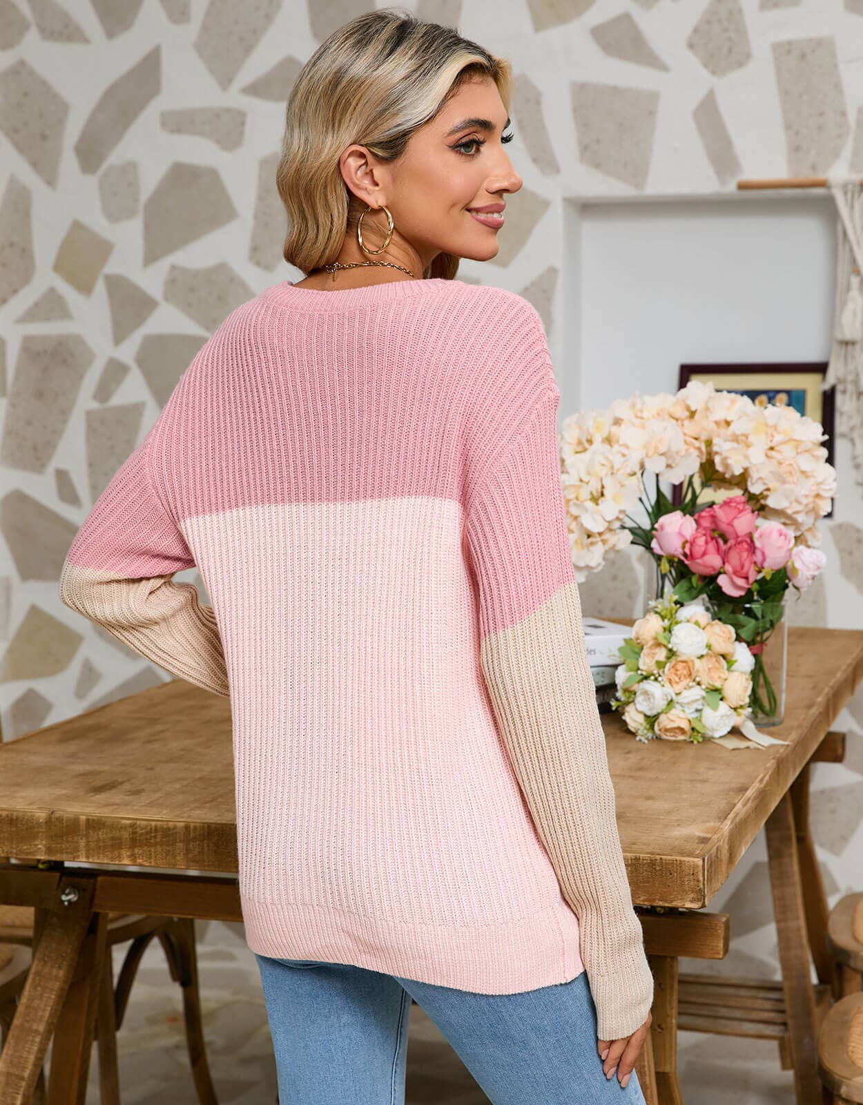 TEMPERAMENT LOOSE PATCHWORK LONG SLEEVE KNITWEAR