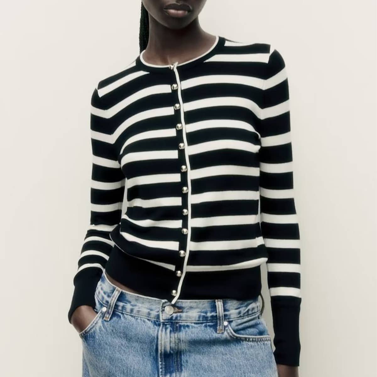 STRIPED BREASTED CASUAL KNIT CARDIGAN COAT