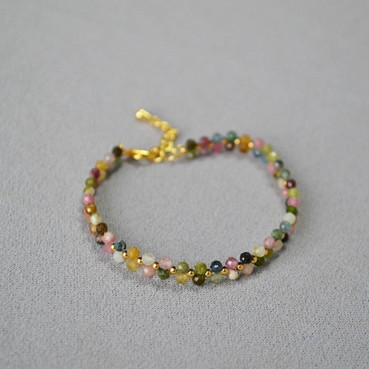 VINTAGE COLORFUL BRAIDED FLOWER BEADED BRACELET