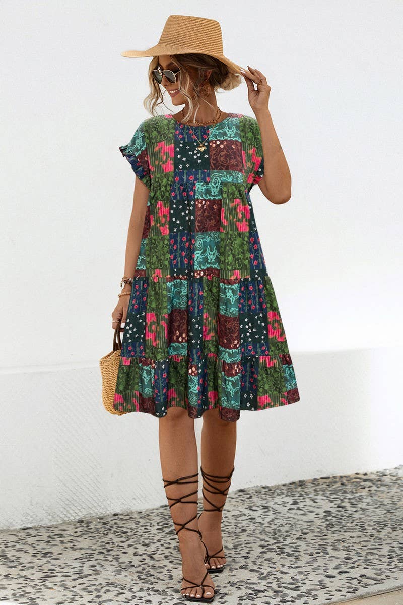 CWDSD4902_PRINTED LOOSE GATHERED DRESS