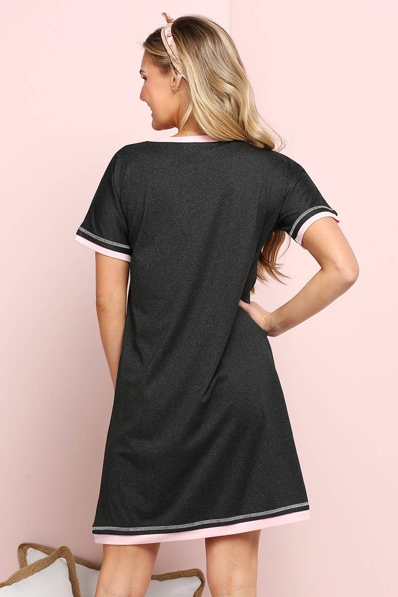 CWDSD10385_V-NECK SHORT SLEEVE SLEEPWEAR DRESS