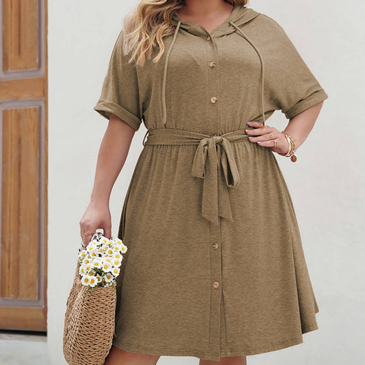 SOLID COLOR PLUSSIZE LOOSE HOODED SLIMMING DRESS_CWDSD3142