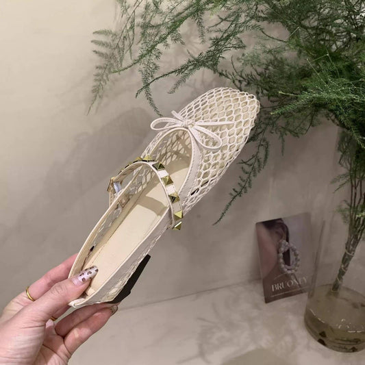 Low Heel Mesh Sandals with Covered Toe