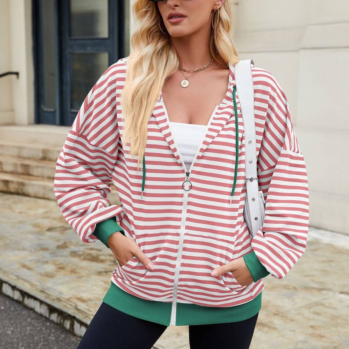 Striped hooded long-sleeved hoodie