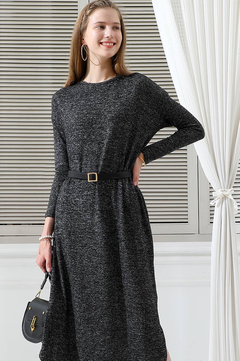 CWDMD546_ROUND NECK SOFT AND WARM SWEATER KNIT TUNIC DRESS