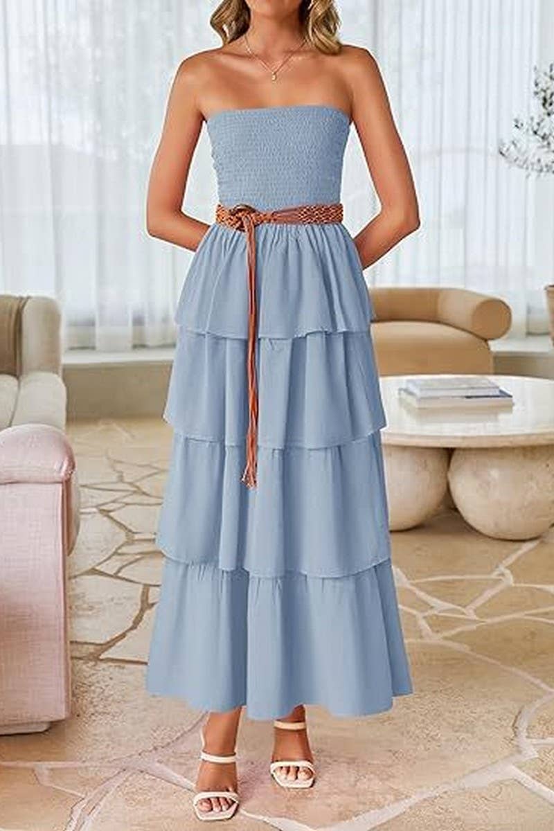 CWDMD6364_OFF-THE-SHOULDER LAYERED TUBE-TOP SUNDRESS