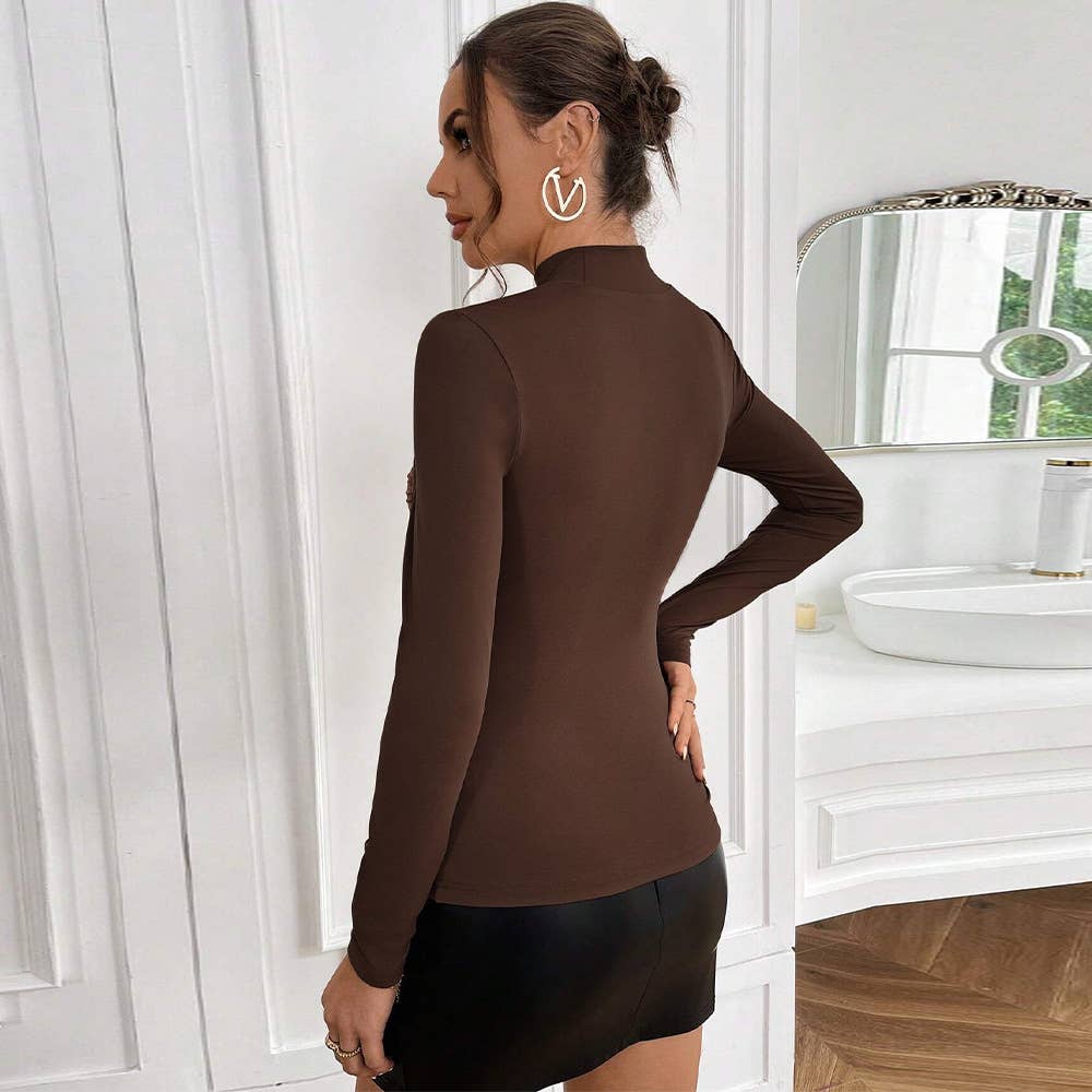 SEXY HOLLOW BASE SOLID COLOR LONG SLEEVE T-SHIRT