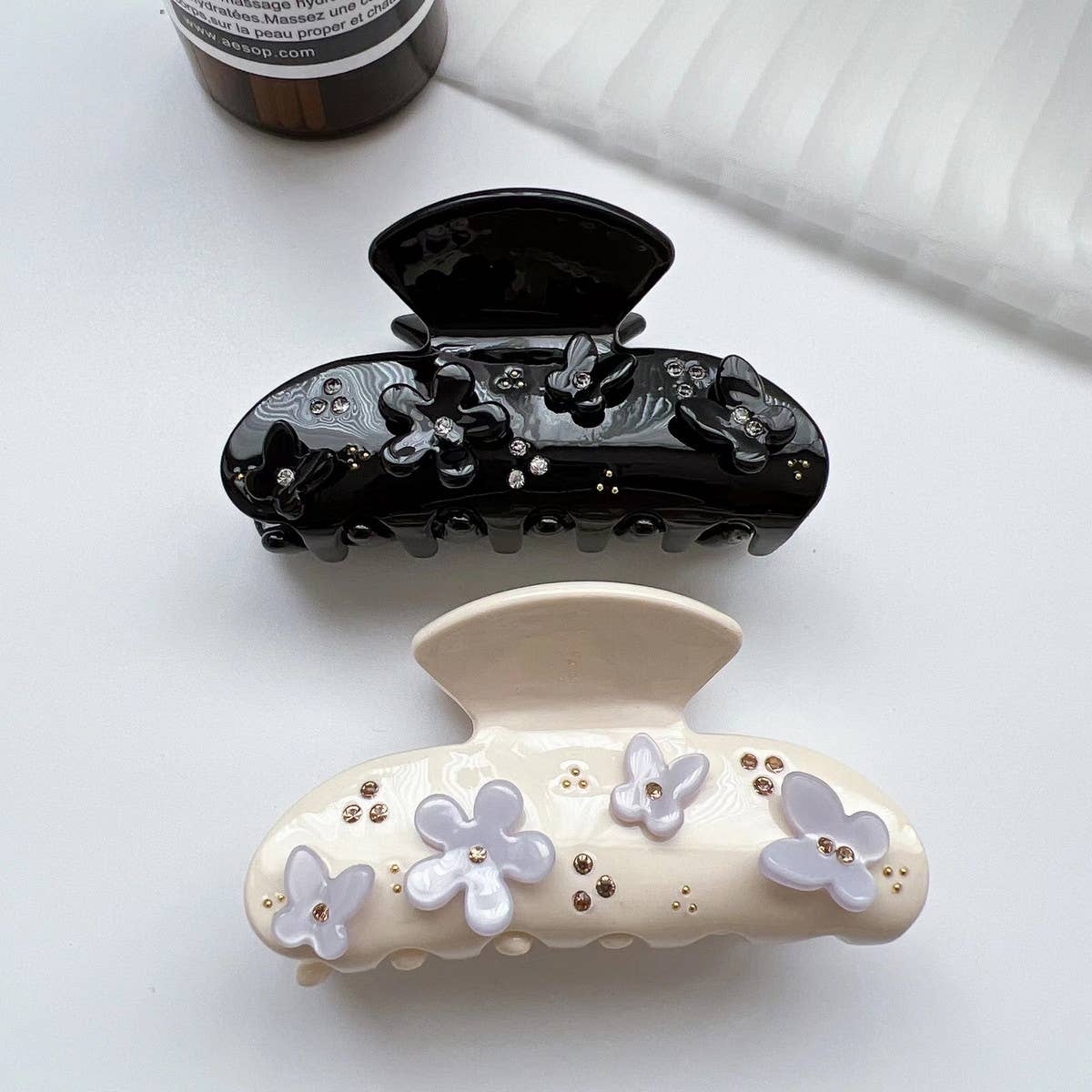 Rhinestone Flower Butterfly Hair Claw,Chic Sparkle_CWAHA1348