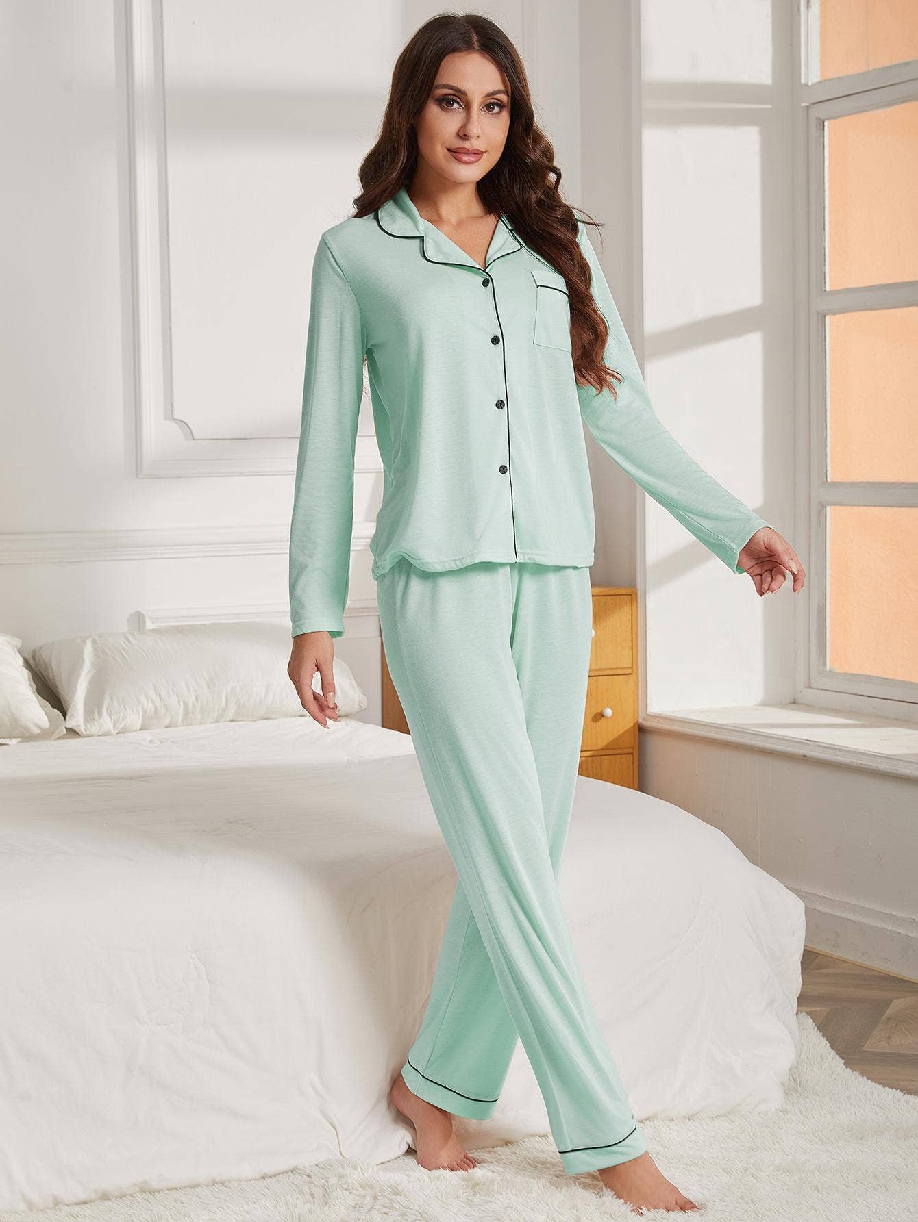 WOMEN PAJAMA SET LONG SLEEVE TOP AND PANTS