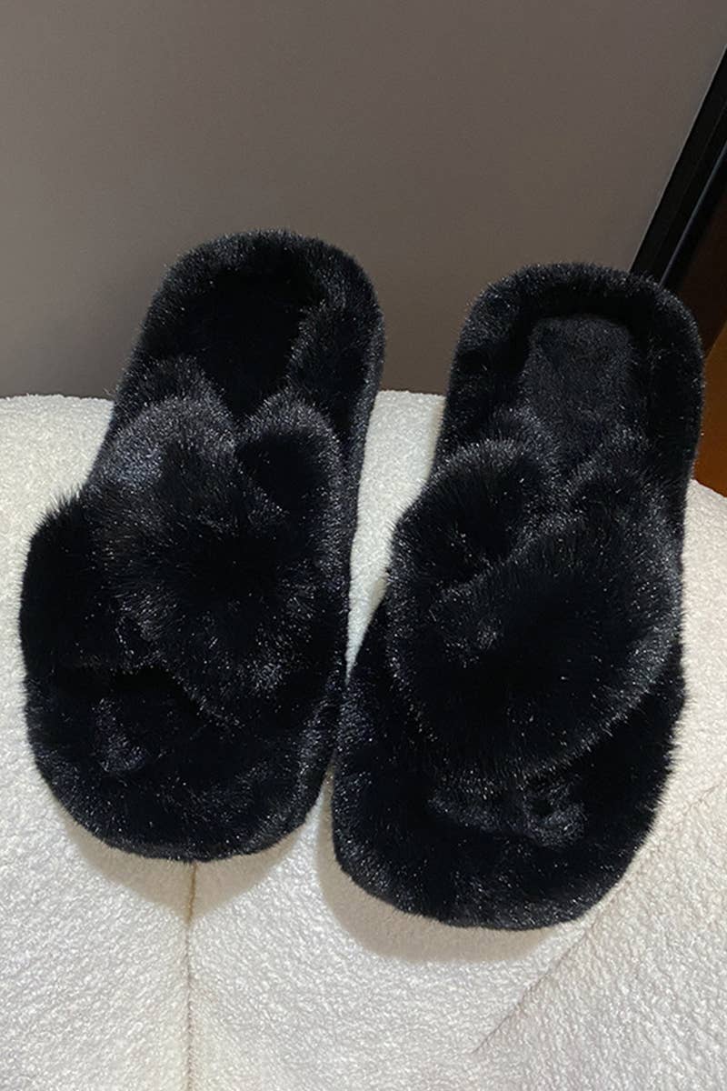 CROSS STRAP FLUFFY BEDROOM SLIPPERS