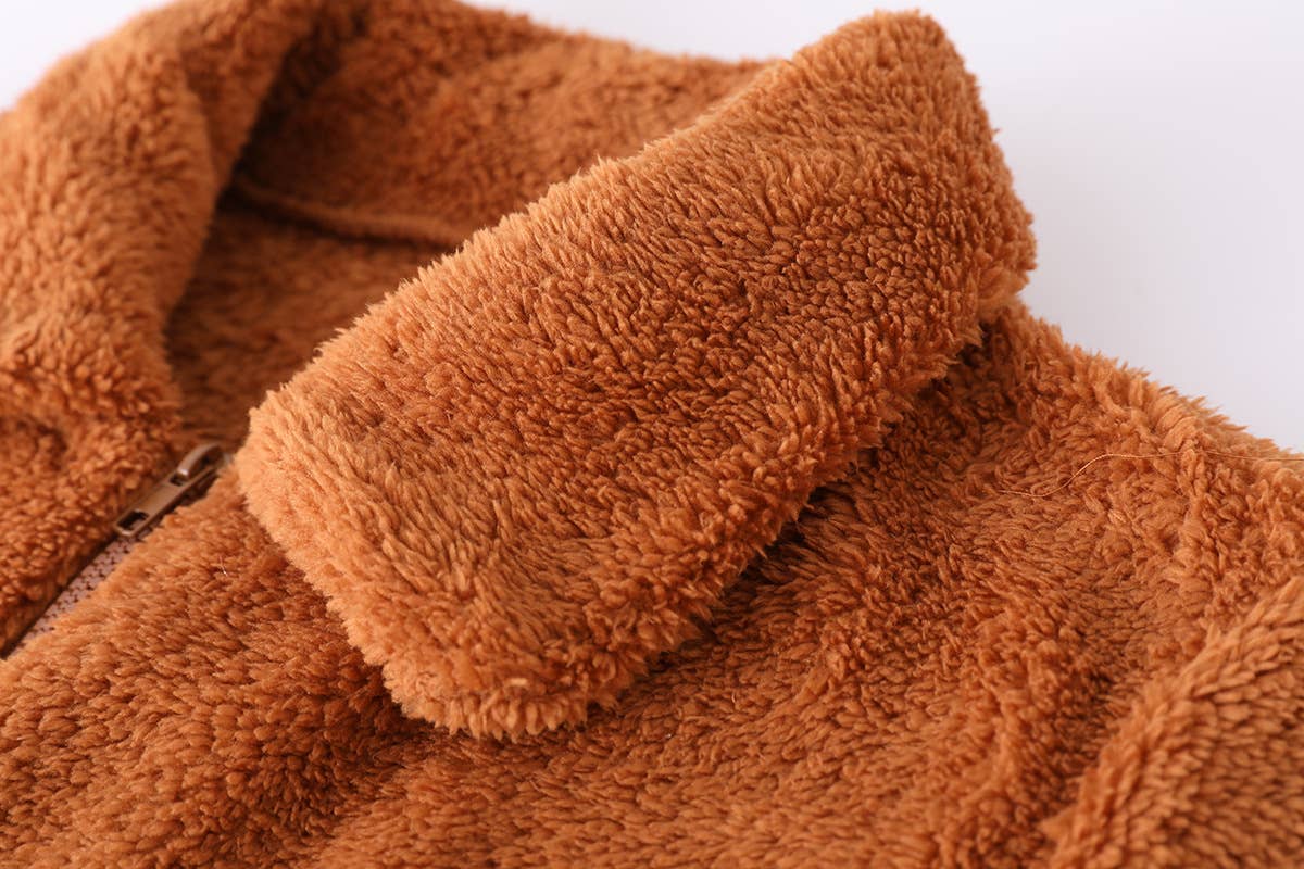 SOLID COLOR LAPEL FLEECE ZIPPER JACKET